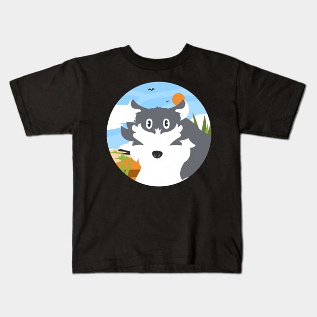 Wolf Face Scene Kids T-Shirt by Mako Design 